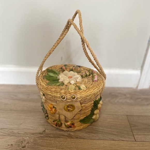 Handbags - HANDMADE Basket Bag with Floral Pattern